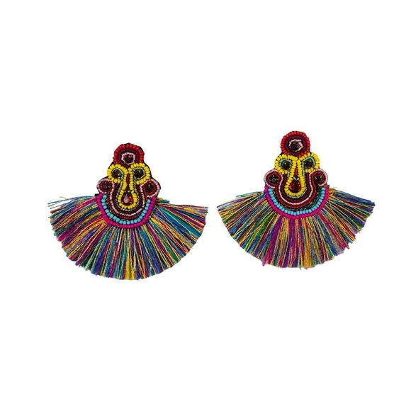 Multicolor Fringe Beaded Chandelier Earrings - Picture 1 of 2